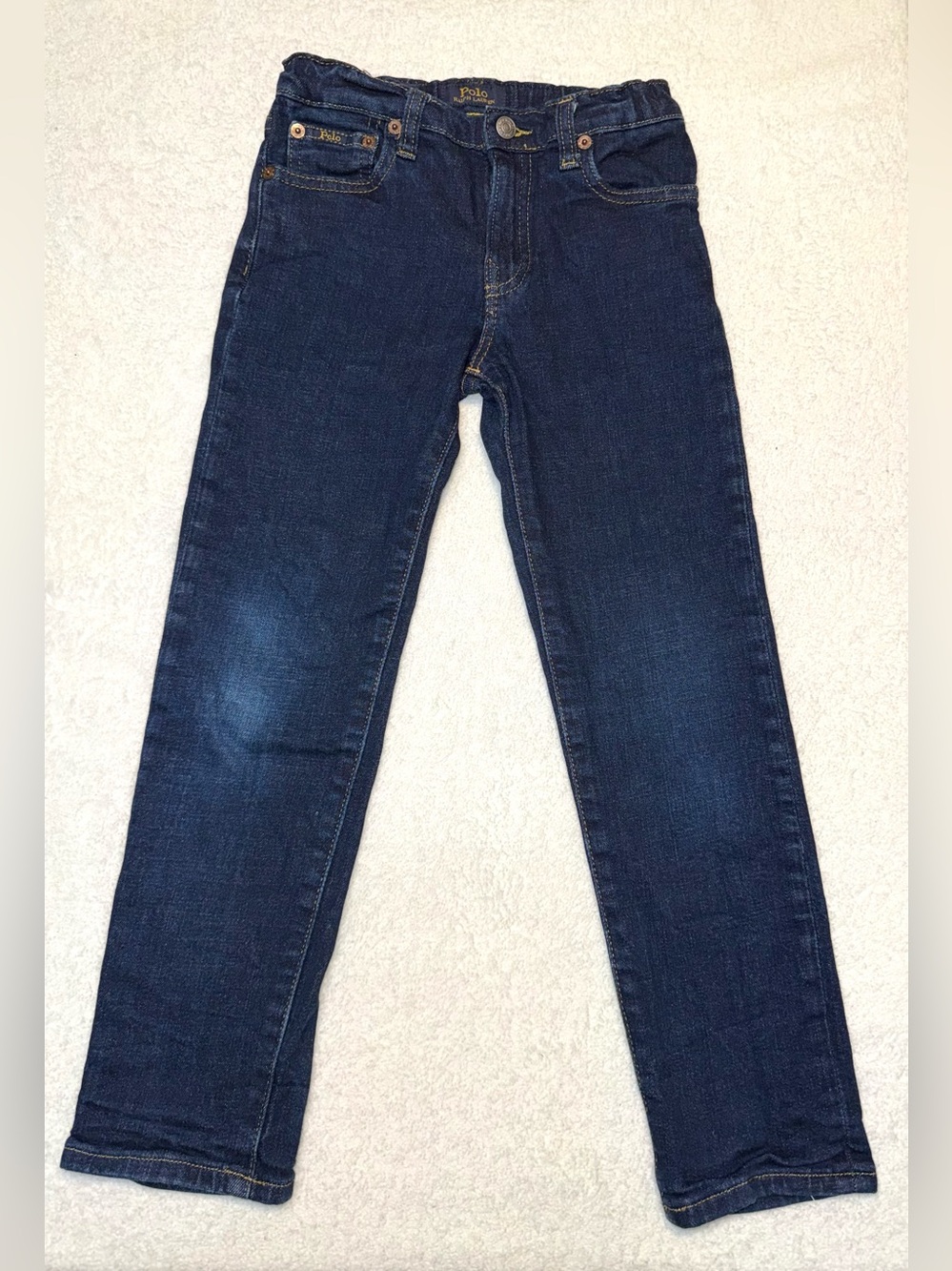 Polo Ralph Lauren Boys Dark Wash Straight Leg Jeans, size 6, mild wear on knees